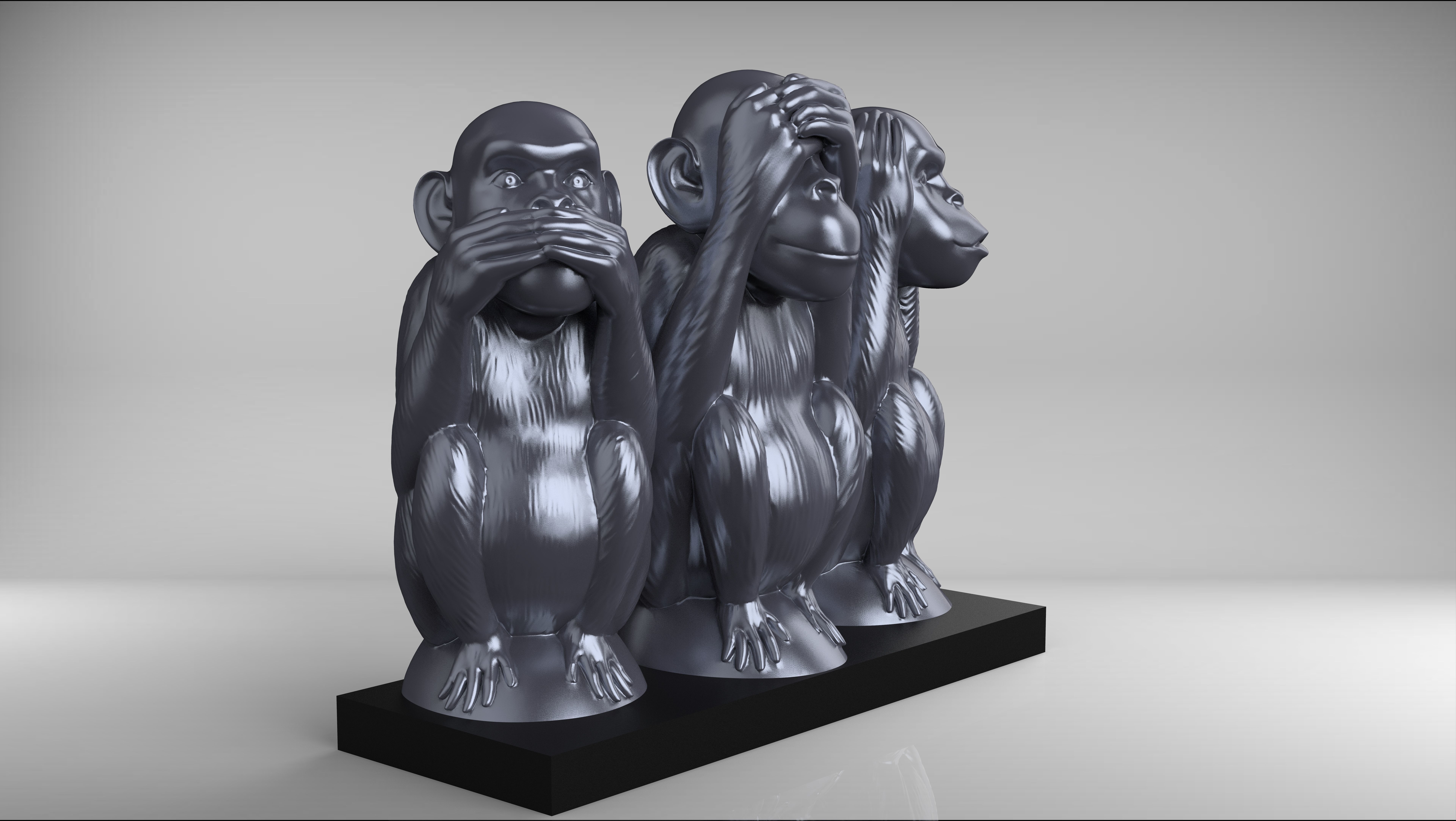 TGY 3D webshop - A három bölcs majom – Ikonikus 3D szobor - Festés (Fémes KRÓM festett ) Fehér (Vegyileg simítva fényesítve) - 3D nyomtatás  bérnyomtatás ajándéktárgyak emléktárgyak használati eszközök 
