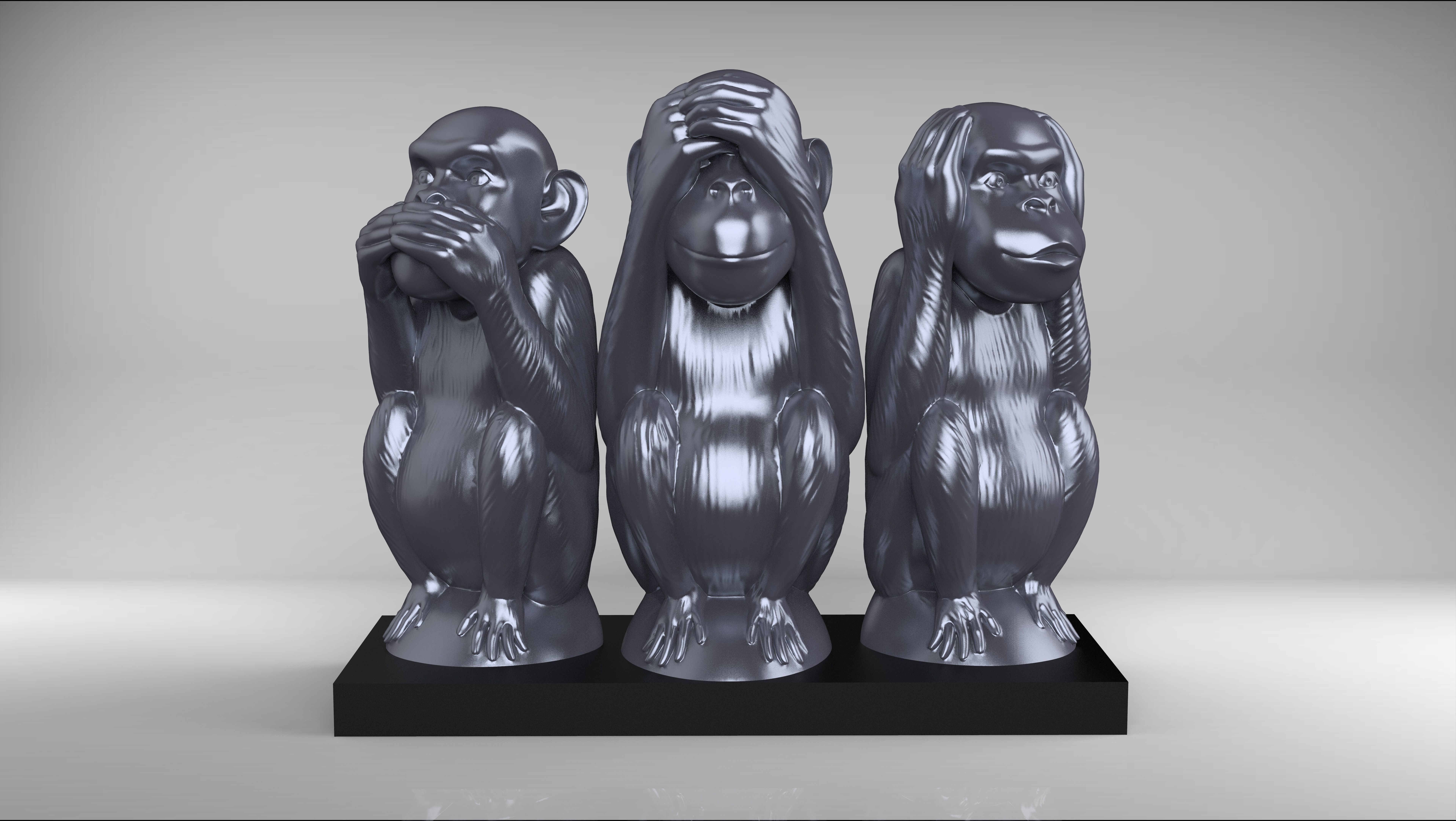 TGY 3D webshop - A három bölcs majom – Ikonikus 3D szobor - Festés (Fémes KRÓM festett ) Fehér (Vegyileg simítva fényesítve) - 3D nyomtatás  bérnyomtatás ajándéktárgyak emléktárgyak használati eszközök 